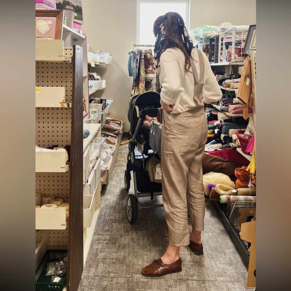 Little Cottonwood Cute Tan Linen Overalls - Picture 2 of 7